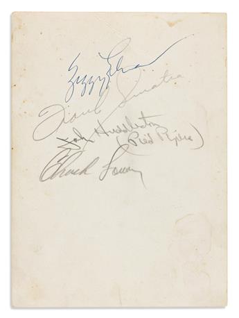 (BIG BAND.) Photograph Signed by Tommy Dorsey, Frank Sinatra, Buddy Rich and four other musicians, on recto and verso,